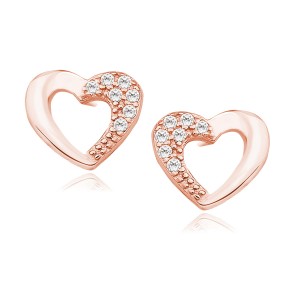 Cercei placati cu aur roz din argint inima cu pietre DiAmanti Z1421E_RG-DIA (Argint 925‰ 1,1 g.)